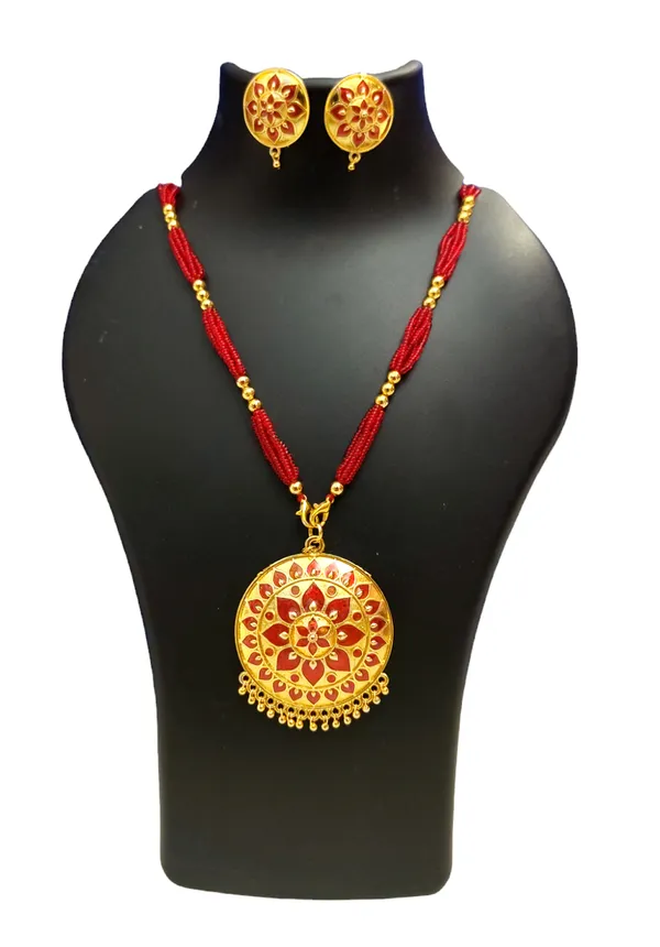 Assamese_Traditional_Red_Meenakari_Japi_Jewellery_Set