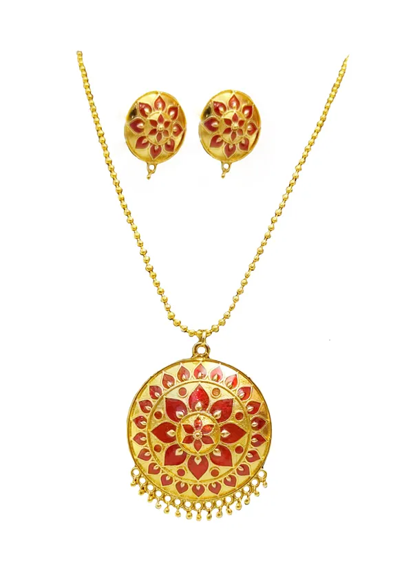 Assamese_Traditional_gold_plated_Red_Meenakari_Japi_chain_jewellery_set_for_women_&_girls