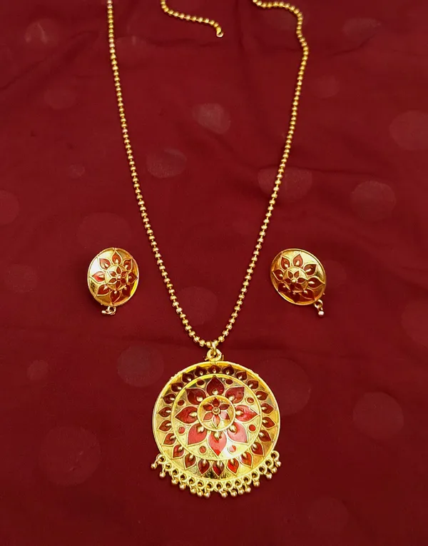 Assamese_Traditional_gold_plated_Red_Meenakari_Japi_chain_jewellery_set_for_women_&_girls