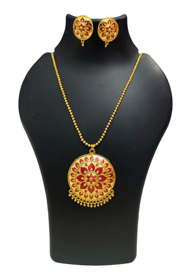 Assamese_Traditional_gold_plated_Red_Meenakari_Japi_chain_jewellery_set_for_women_&_girls
