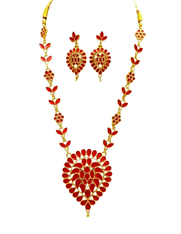 Assamese_Traditional_Gold_Plated_Red_Meenakari_Dugdugi_Chian_Jewellery_Set_For_Women_&_Girls