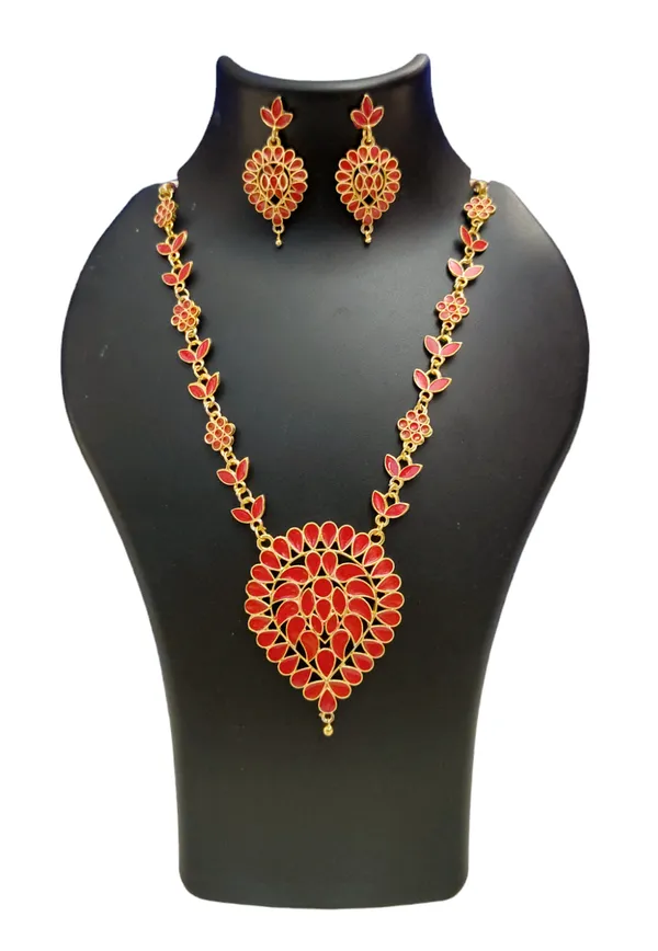 Assamese_Traditional_Gold_Plated_Red_Meenakari_Dugdugi_Chian_Jewellery_Set_For_Women_&_Girls