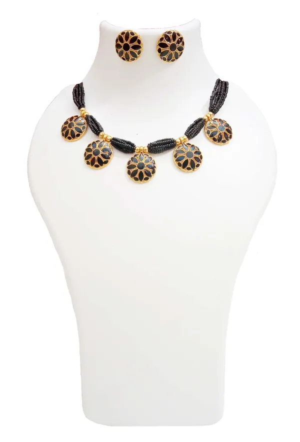Assamese_Traditional_Gold_Plated_Black_Meenakari_Golpata_Necklace_Set_For_Women