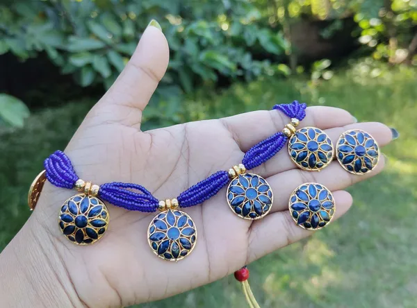 Assamese_Traditional_Blue_Meenakari_Blue_Japi_Golpata_Jewellery_Set