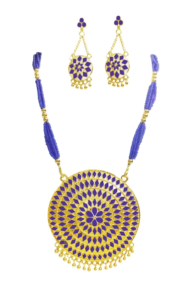 Assamese_Traditional_Gold_Plated_Double_Naka_Blue_Meenakari_Japi_Tassel_Jewellery_Set_For_Women_&_Girls