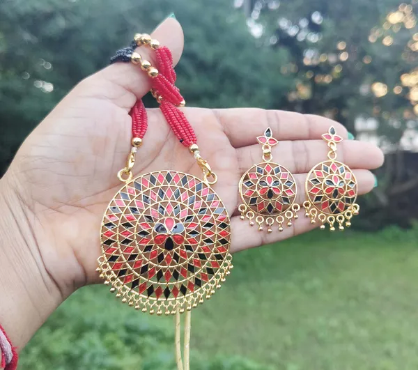 Assamese_Traditional_Gold_Plated_Double_Naka_Red_Black_Meenkari_Japi_Tassel_Jewellery_Set_For_Women_&_Girls