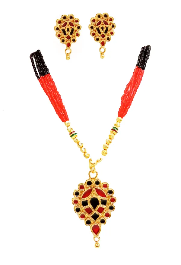 Assamese_Traditional_Gold_Plated_Red_Black_Meenakari_Dugdugi_Tassel_Jewellery_Set_For_Women