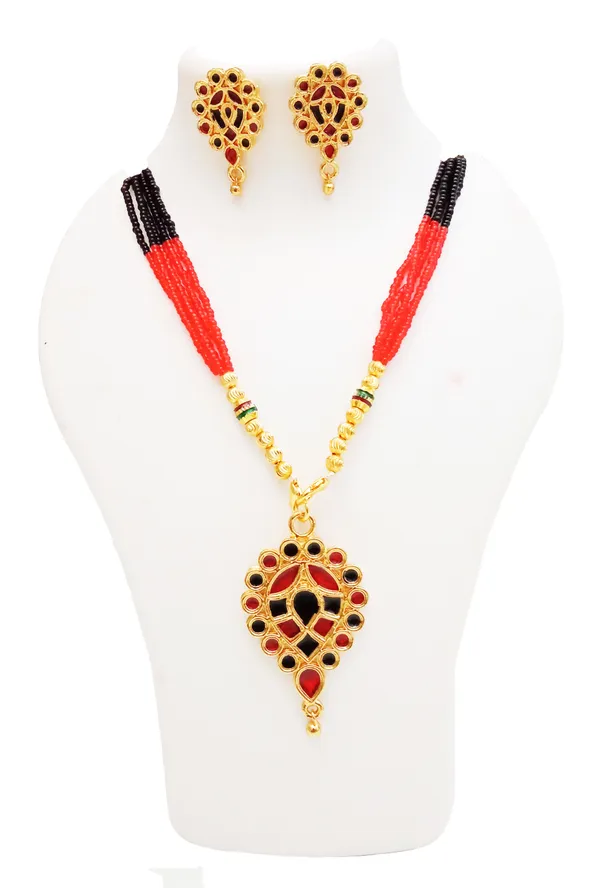 Assamese_Traditional_Gold_Plated_Red_Black_Meenakari_Dugdugi_Tassel_Jewellery_Set_For_Women