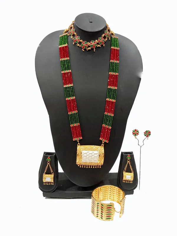 Assamese_Traditional_Red_Green_Meenakari_Bridal_Combo_Jewellery_Set