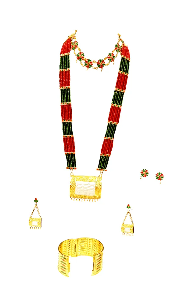 Assamese_Traditional_Red_Green_Meenakari_Bridal_Combo_Jewellery_Set