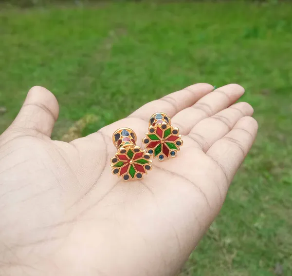 Assamese_Traditional_Gold_Plated_Multicolour_Meenakari_Thuriya_Earring_Set_For_Women