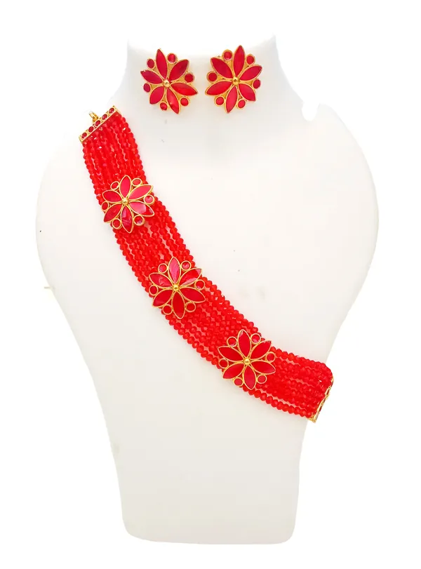 Assamese_Traditional_Gold_Plated_Red_Meenakari_Golpata_Necklace_Set_For_Women_&_Girls