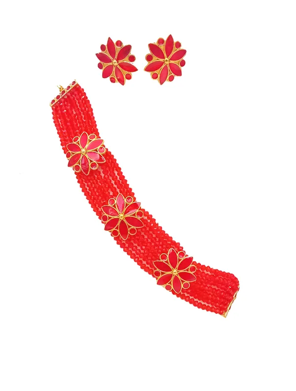 Assamese_Traditional_Gold_Plated_Red_Meenakari_Golpata_Necklace_Set_For_Women_&_Girls