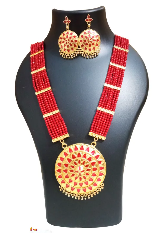 Assamese_Traditional_Gold_Plated_Red_Meenakari_Japi_Tassel_Jewellery_Set_For_Girls_&_Women