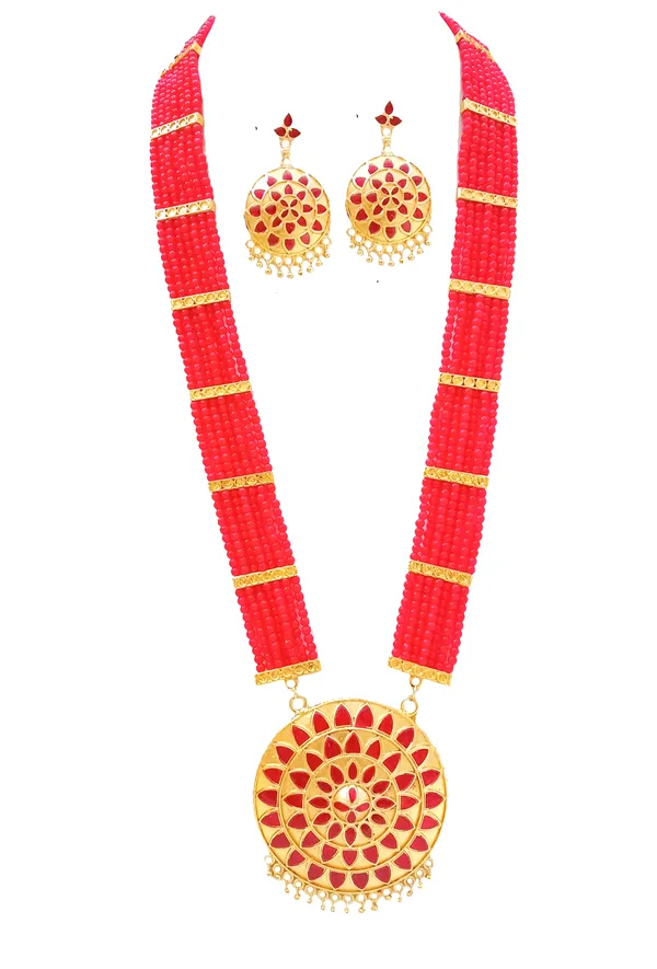 Assamese_Traditional_Gold_Plated_Red_Meenakari_Japi_Tassel_Jewellery_Set_For_Girls_&_Women