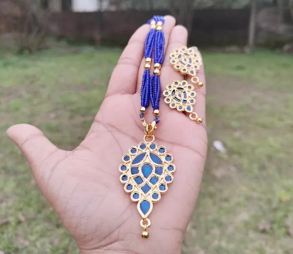 Assamese_Traditional_Gold_Plated_Blue_Meenakari_Dugdugi_Tassel_Jewellery_Set_For_Women