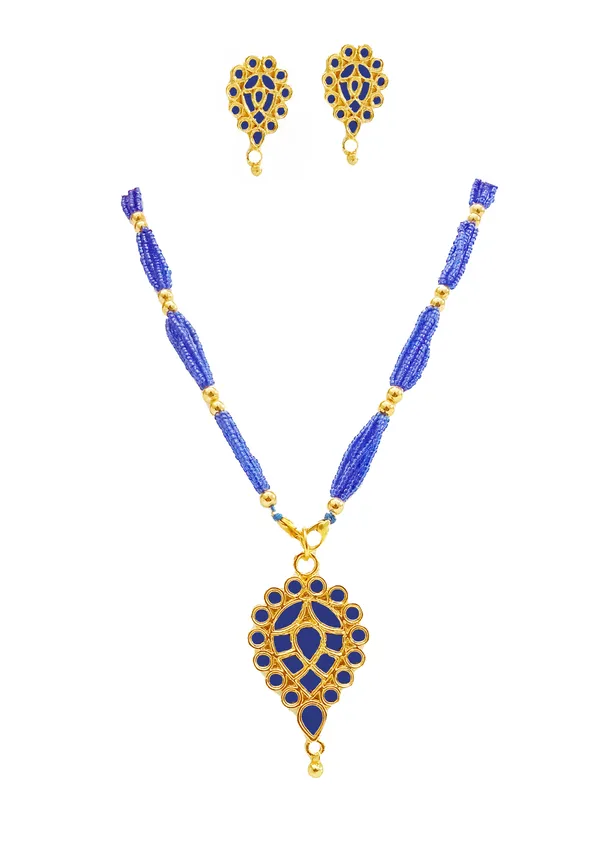 Assamese_Traditional_Gold_Plated_Blue_Meenakari_Dugdugi_Tassel_Jewellery_Set_For_Women