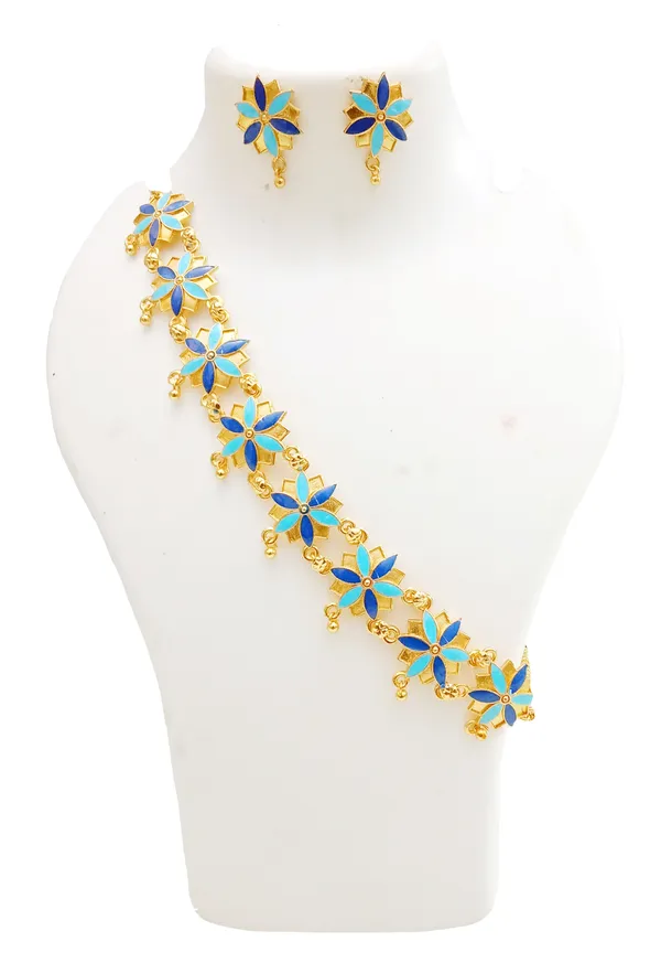 Assamese_Traditional_Gold_Plated_Blue_Meenakari_Golpata_Necklace_Set_For_Women
