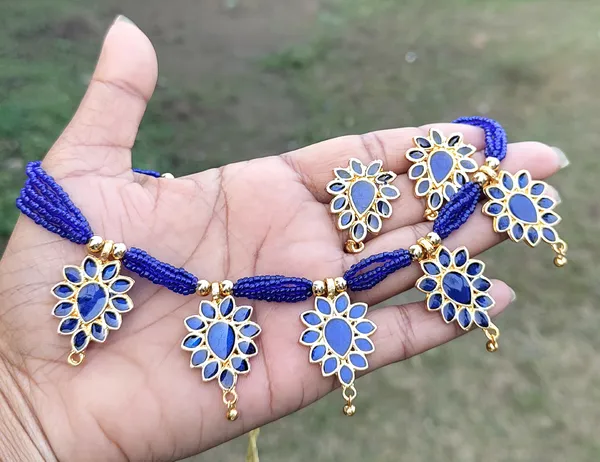 Assamese_Traditional_Gold_Plated_Blue_Meenakari_Dugdugi_Golpata_Necklace_Set_For_Women
