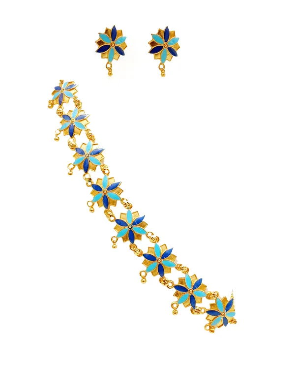 Assamese_Traditional_Gold_Plated_Blue_Meenakari_Golpata_Necklace_Set_For_Women