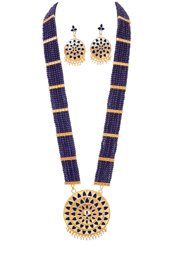 Assamese_Traditional_Gold_Plated_Blue_Meenakari_Japi_Tassel_Jewellery_Set_For_Women_&_Girls