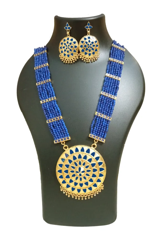 Assamese_Traditional_Gold_Plated_Blue_Meenakari_Japi_Tassel_Jewellery_Set_For_Women_&_Girls