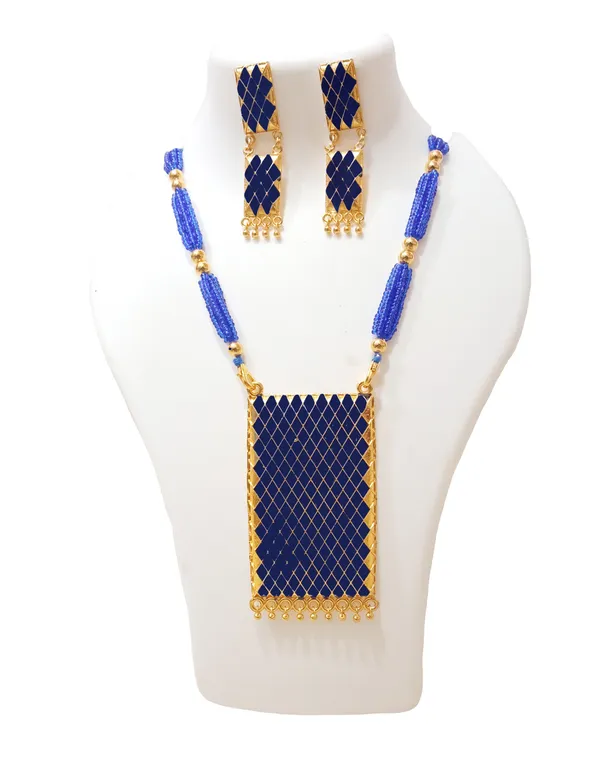 Assamese_Traditional_Gold_Plated_Blue_Meenakari_Match_Box_Design_Tassel_Jewellery_Set_For_Women