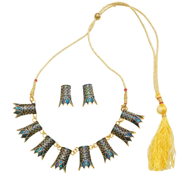 Assamese_Traditional_Copper_Based_Gold_Plated_Blue_Meenakari_Thuriya_Design_Golpata_Necklace_Set_For_Women