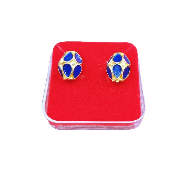 (Pack_Of_2)_Assamese_Traditional_Blue_Meenakari_Top_Earring_Set