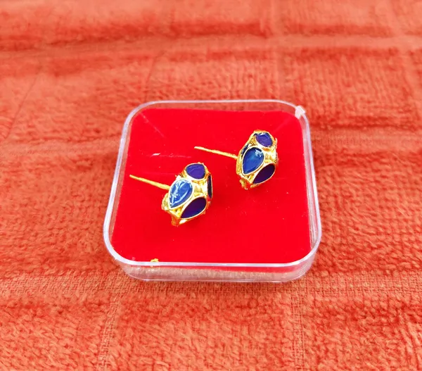 (Pack_Of_2)_Assamese_Traditional_Blue_Meenakari_Top_Earring_Set