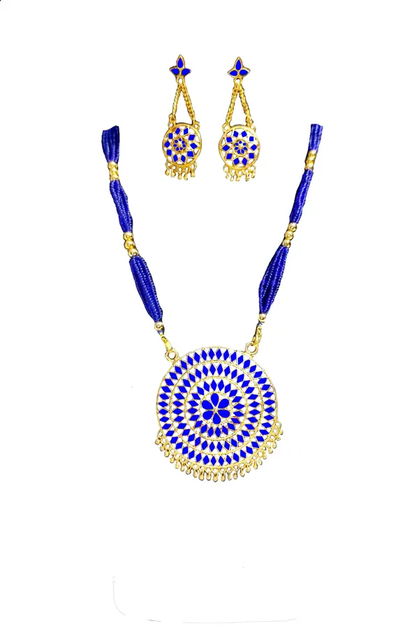 Assamese_Traditional_Gold_Plated_Blue_Colour_Double_Naka_Meenakari_Japi_Tassel_Jewellery_Set_For_Women