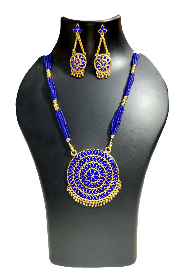 Assamese_Traditional_Gold_Plated_Blue_Colour_Double_Naka_Meenakari_Japi_Tassel_Jewellery_Set_For_Women