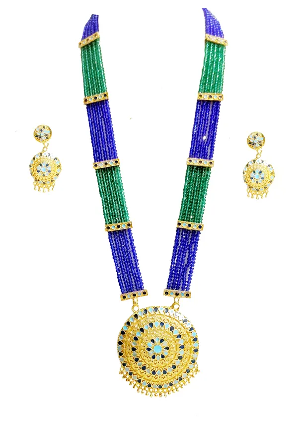Assamese_Traditional_Copper_Based_Gold_Plated_Double_Naka_Blue_Meenakari_Japi_Tassel_Jewellery_Set_For_Women_&_Girls