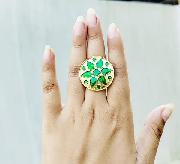(Pack_Of_2)_Assamese_Traditional_Green_Meenakari_Japi_Finger_Ring