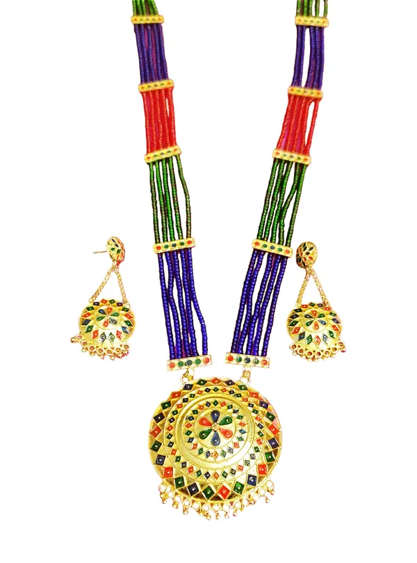 Copper_Based_Assamese_Traditional_Gold_Plated_Multi_Color_Japi_Tassel_Jewellery_Set_For_Women_&_Girls