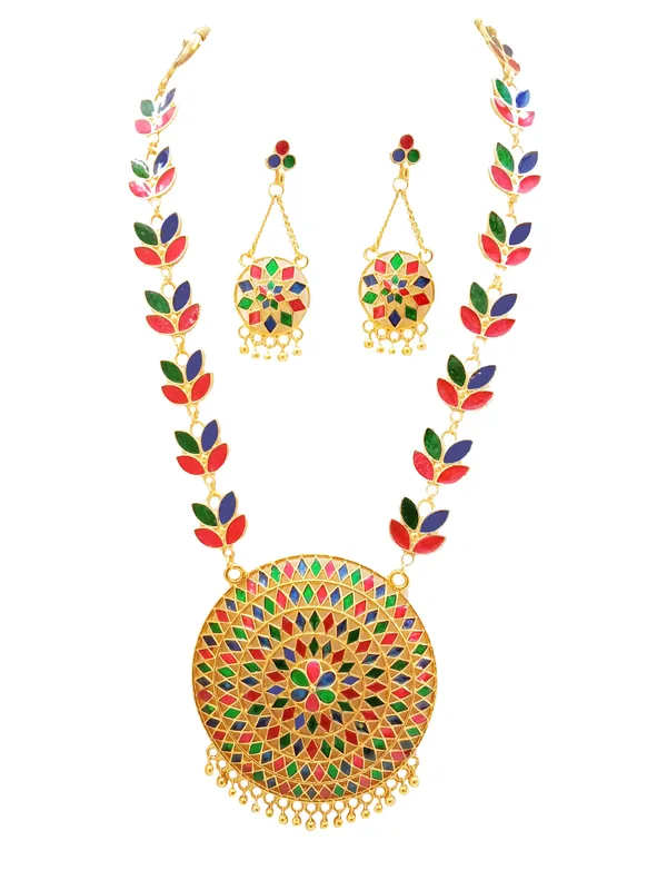 Assamese_Traditional_Gold_Plated_Multicolor_Meenakari_Japi_Chain_Jewellery_Set_For_Women