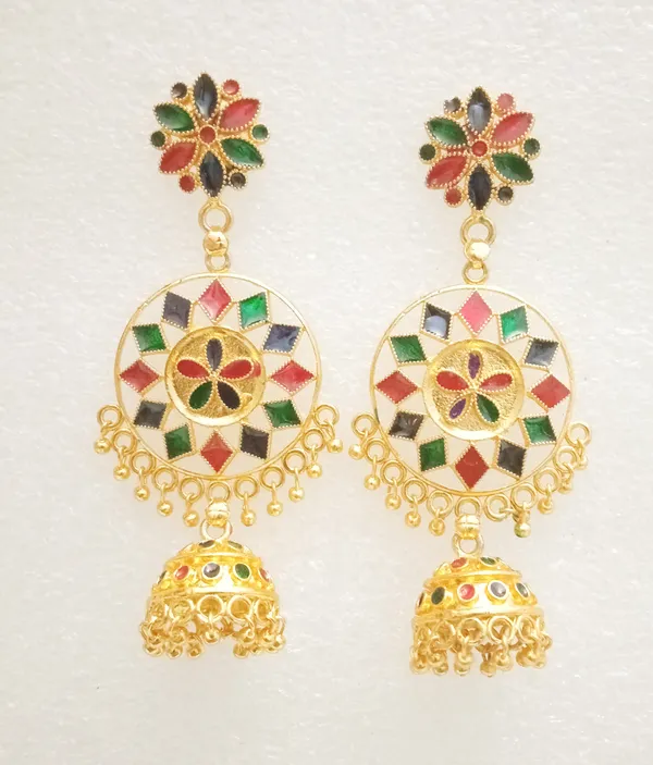 Assamese_Traditional_Copper_Gold_Plated_Multicolor_Jhumka_Earring_Set