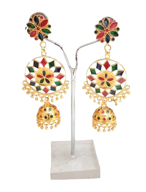 Assamese_Traditional_Copper_Gold_Plated_Multicolor_Jhumka_Earring_Set