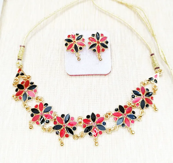 Assamese_Traditional_Red_Black_Meenakari_Golpata_Jewellery_Set