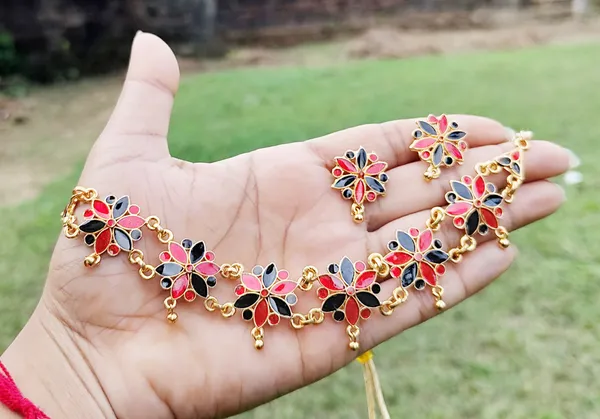 Assamese_Traditional_Red_Black_Meenakari_Golpata_Jewellery_Set