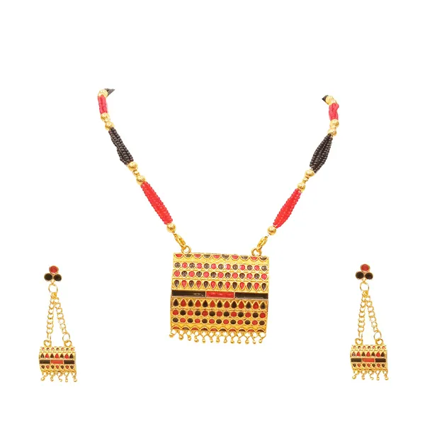 Assamese_Traditional_Gold_Plated_Red_Black_Meenakari_Tassel_Jewellery_Set_For_Women_&_Girls