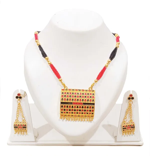 Assamese_Traditional_Gold_Plated_Red_Black_Meenakari_Tassel_Jewellery_Set_For_Women_&_Girls