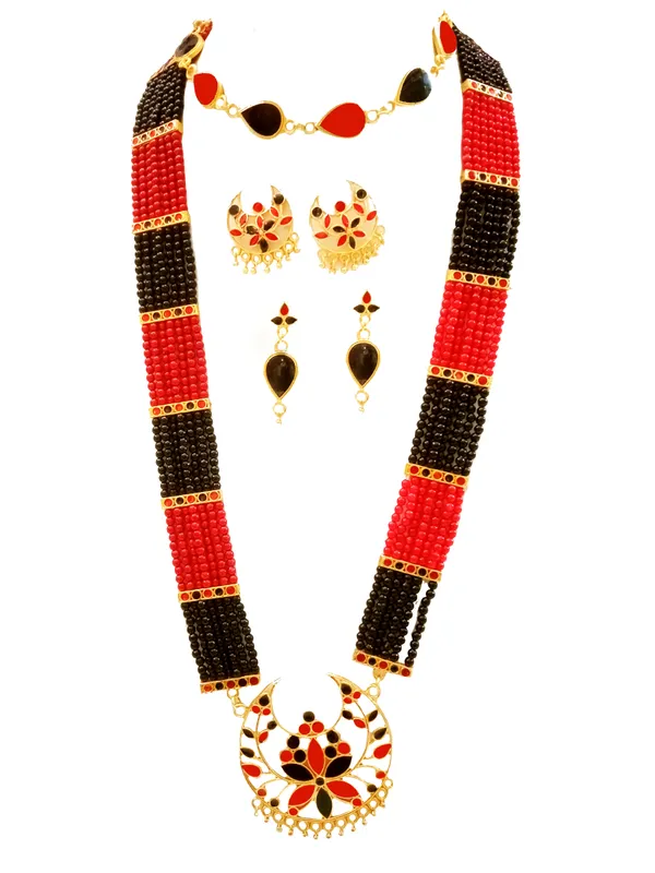 Assamese_Traditional_Gold_Plated_Red_Black_Meenakari_Bridal_Combo_Jewellery_Set
