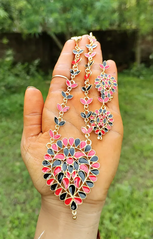 Assamese_Traditional_Gold_Plated_Red_Black_Meenakari_Dugdugi_Chain_Jewellery_Set_For_Women_&_Girls