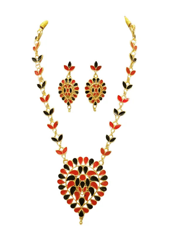 Assamese_Traditional_Gold_Plated_Red_Black_Meenakari_Dugdugi_Chain_Jewellery_Set_For_Women_&_Girls