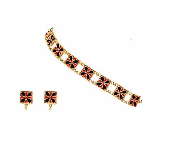Assamese_Traditional_Gold_Plated_Red_Black_Minakari_Golpata_Necklace_Set_For_Women_&_Girls