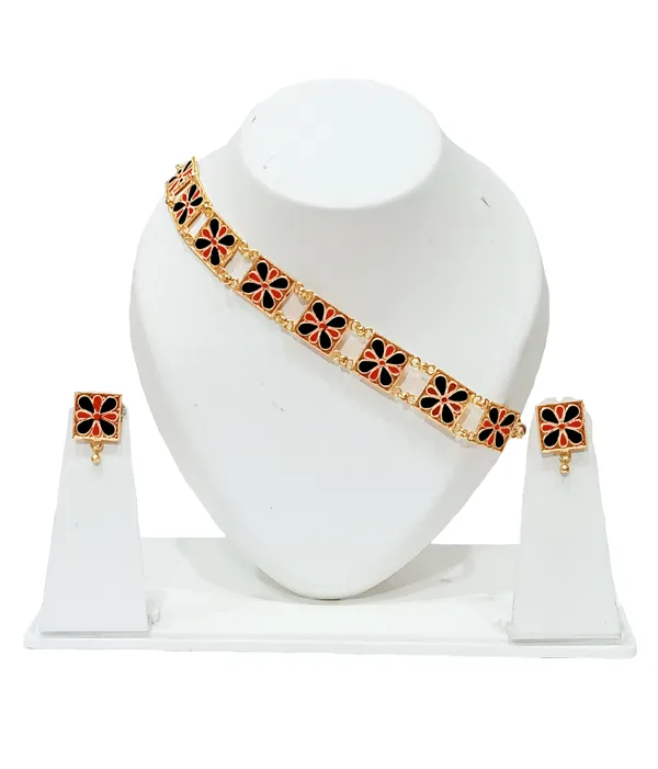 Assamese_Traditional_Gold_Plated_Red_Black_Minakari_Golpata_Necklace_Set_For_Women_&_Girls