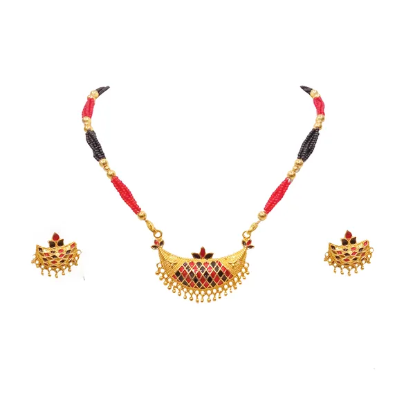 Assamese_Traditional_Red_Black_Meenakari_Junbiri_Jewellery_Set