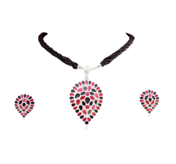Assamese_Traditional_Silver_Plated_Red_Black_Minakari_Dugdugi_Tassel_Jewellery_Set_For_Women_&_Girls
