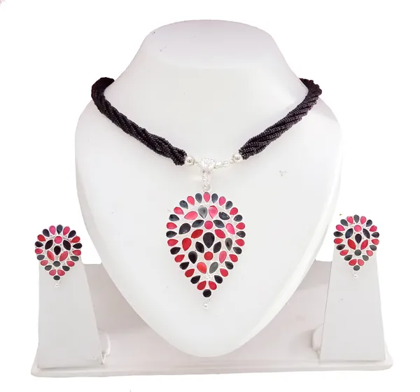 Assamese_Traditional_Silver_Plated_Red_Black_Minakari_Dugdugi_Tassel_Jewellery_Set_For_Women_&_Girls
